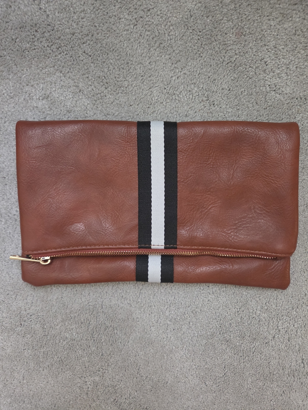 Funky Monkey Preppy Stripe Faux Leather Foldover Clutch - Brown